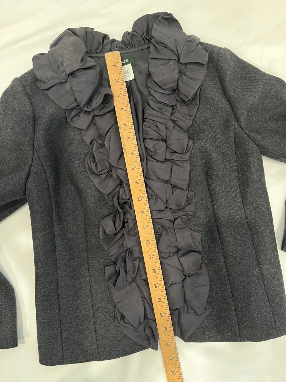 J. Crew Women's Charcoal Ruffle-Trim Wool Jacket